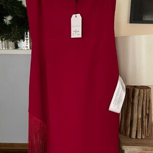 Chic Red Cocktail Dress with Fringe Detail